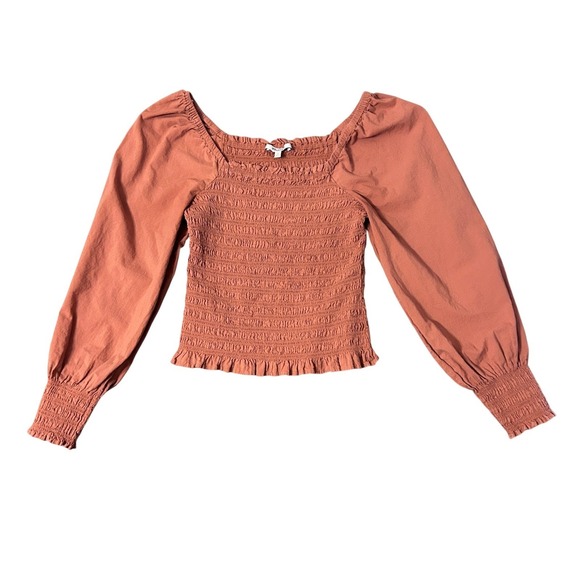 Madewell Tops - Madewell Lucie Smocked Top Womens XS Umber Terracotta Puff Sleeve Square Neck